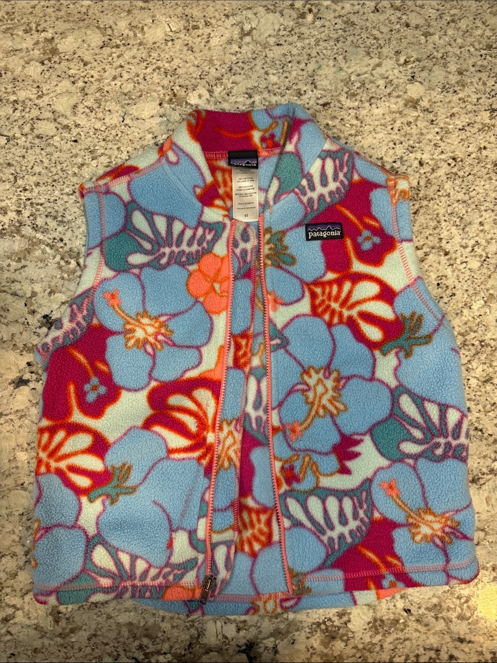 Patagonia Floral Fleece Vest - Blue, Pink, Orange